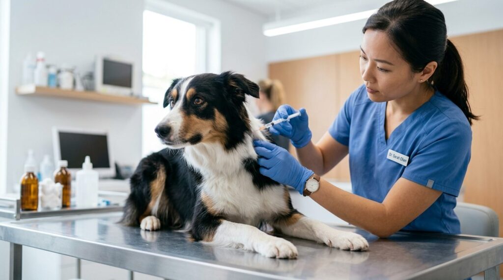 Close-up shot of a veterinarian administering a vaccination 