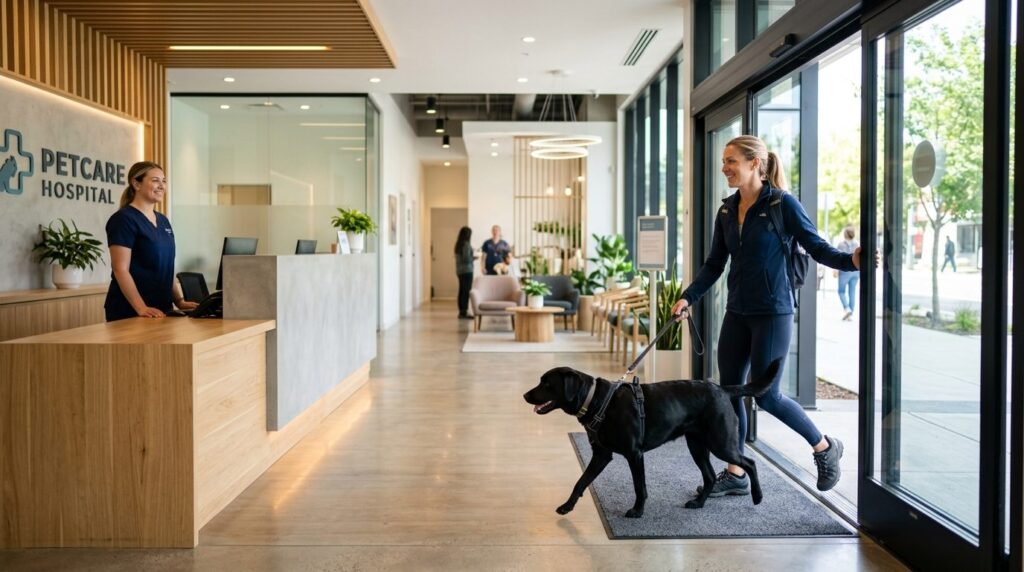 Active dog owner with their athletic dog (labrador or simila