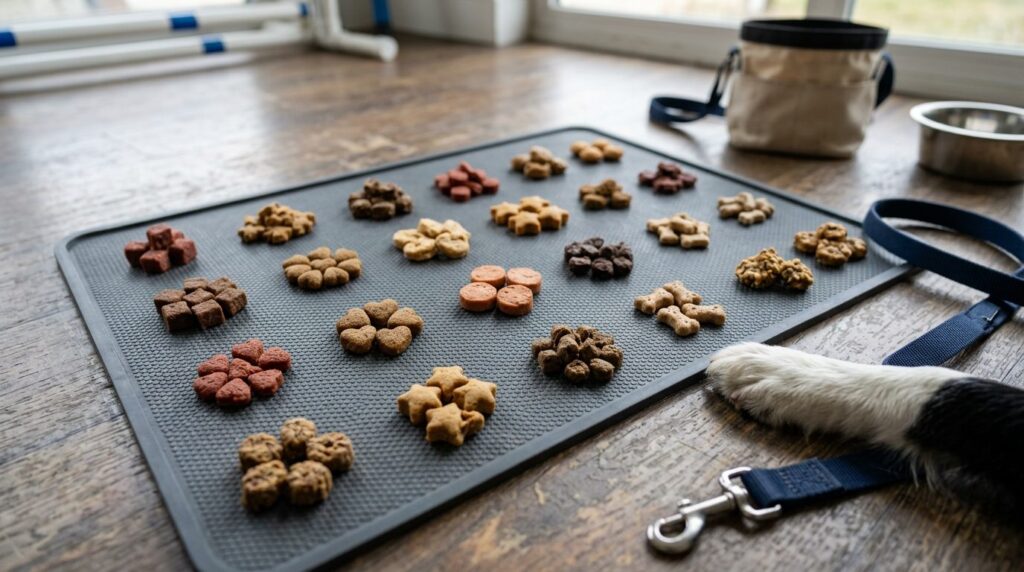 Photorealistic stock image, 16:9 format: Overhead flat lay c