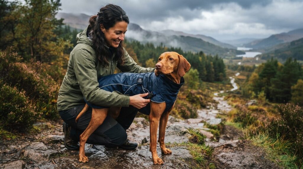 Stock photo, 16:9 aspect ratio, dog owner fitting a function